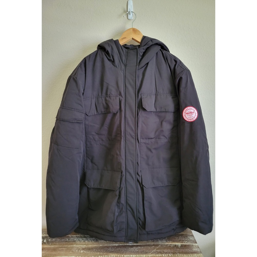 Hard Rock Atlantic City Mens Black Puffer Jacket Size XXL Synthetic Down Chore